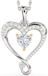 Diamond Silver & 10K gold Heart Necklace