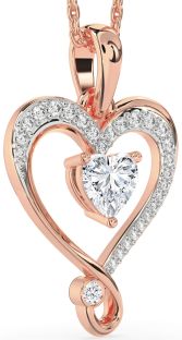 Diamond Rose Gold Silver Heart Necklace