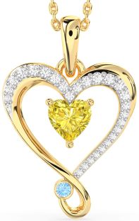 Yellow Diamond & Aquamarine Gold Heart Necklace