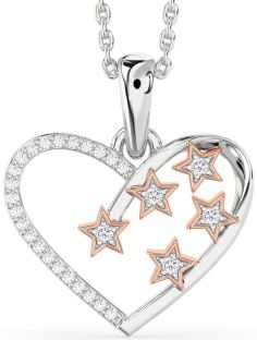 Diamond White Rose Gold Heart Star Necklace