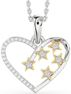 Diamond Silver & 10K gold Heart Star Necklace