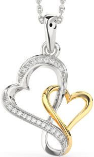Diamond Silver & 10K gold Heart Infinity Necklace