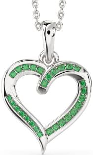 Emerald Platinum Heart Necklace