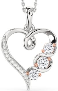 Diamond Rose Gold Silver Heart Necklace