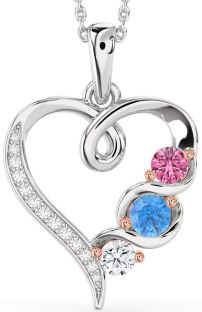 Diamond Platinum & Rose Gold Heart Mother's Necklace