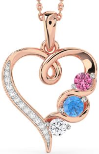 Diamond Platinum & Rose Gold Heart Mother's Necklace