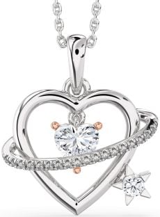 Diamond White Rose Gold Heart Star Necklace