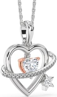 Diamond Platinum & Rose Gold Heart Star Necklace