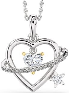 Diamond Silver & 10K gold Heart Star Necklace