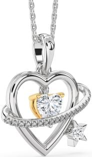 Diamond Silver & 10K gold Heart Star Necklace