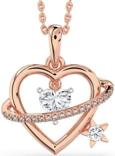 Diamond White Rose Gold Heart Star Necklace
