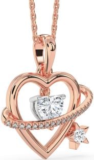 Diamond Platinum & Rose Gold Heart Star Necklace