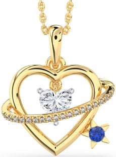 Diamond & Blue Sapphire Platinum & Yellow Gold Heart Star Necklace