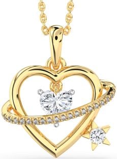 Diamond White Yellow Gold Heart Star Necklace