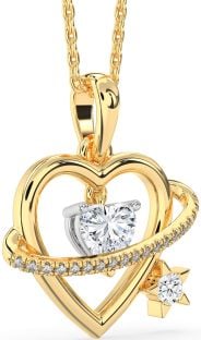 Diamond Platinum & Yellow Gold Heart Star Necklace