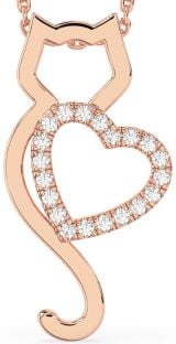 Large Diamond Rose Gold Silver Cat Heart Necklace
