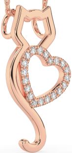 Large Diamond Rose Gold Cat Heart Necklace