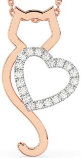 Large Diamond Platinum & Rose Gold Cat Heart Necklace