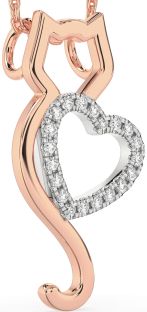 Large Diamond White Rose Gold Cat Heart Necklace