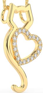 Large Diamond Gold Cat Heart Necklace