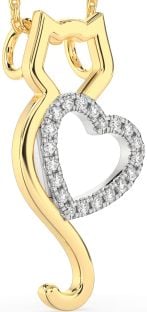Large Diamond White Yellow Gold Cat Heart Necklace