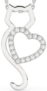 Large Diamond White Gold Cat Heart Necklace