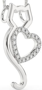 Large Diamond White Gold Cat Heart Necklace