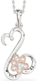 Diamond Platinum & Rose Gold Heart Paw Necklace