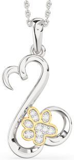 Diamond Silver & 10K gold Heart Paw Necklace