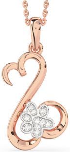 Diamond Platinum & Rose Gold Heart Paw Necklace