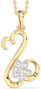 Diamond Platinum & Yellow Gold Heart Paw Necklace