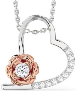 Diamond White Rose Gold Heart Flower Necklace