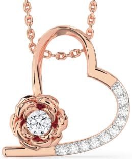 Diamond Rose Gold Heart Flower Necklace