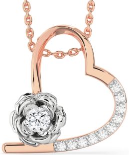 Diamond White Rose Gold Heart Flower Necklace