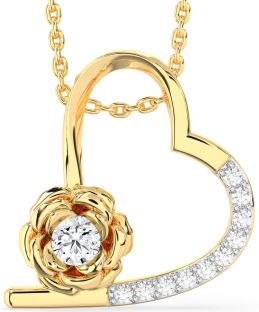 Diamond Gold Heart Flower Necklace