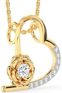 Diamond Gold Heart Flower Necklace