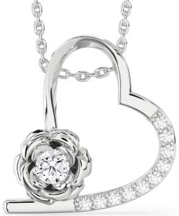 Diamond White Gold Heart Flower Necklace