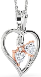 Diamond Silver & 10K Rose Gold Heart Necklace