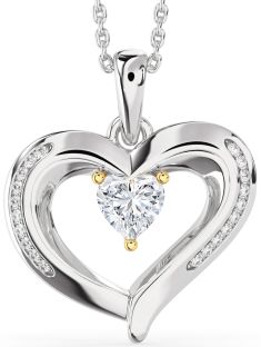 Diamond Silver & 10K gold Heart Necklace