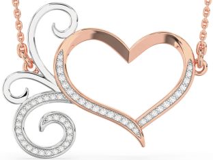 Large Diamond Platinum & Rose Gold Heart Necklace