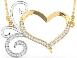 Large Diamond Platinum & Yellow Gold Heart Necklace