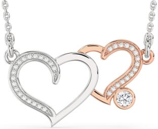 Large Diamond Platinum & Rose Gold Heart Necklace