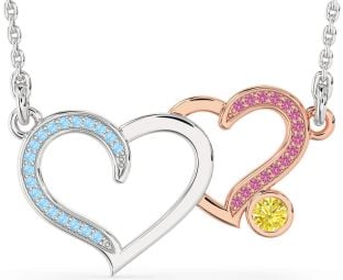 Large Platinum & Rose Gold Heart Necklace