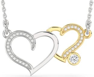 Large Diamond Silver & 10K gold Heart Necklace