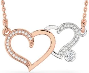 Large Diamond White Rose Gold Heart Necklace