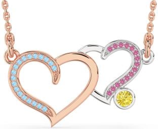 Large Platinum & Rose Gold Heart Necklace