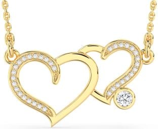 Large Diamond Gold Silver Heart Necklace