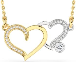 Large Diamond White Yellow Gold Heart Necklace