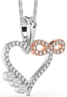 Diamond Silver & 10K Rose Gold Heart Infinity Necklace