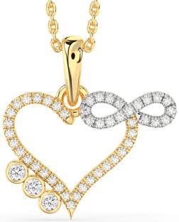 Diamond White Yellow Gold Heart Infinity Necklace